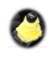 Sunshine Yellow fluffy faux fur car accessories 4 piece set Poppys Crafts