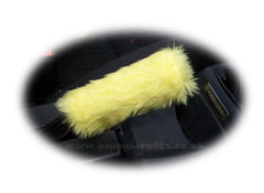 Sunshine Yellow fluffy faux fur car accessories 4 piece set Poppys Crafts